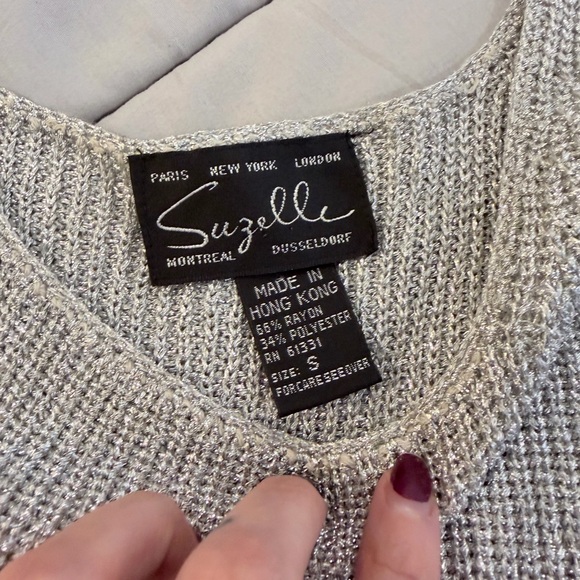 Suzelle Metallic Silver Knit Top - Picture 3 of 6
